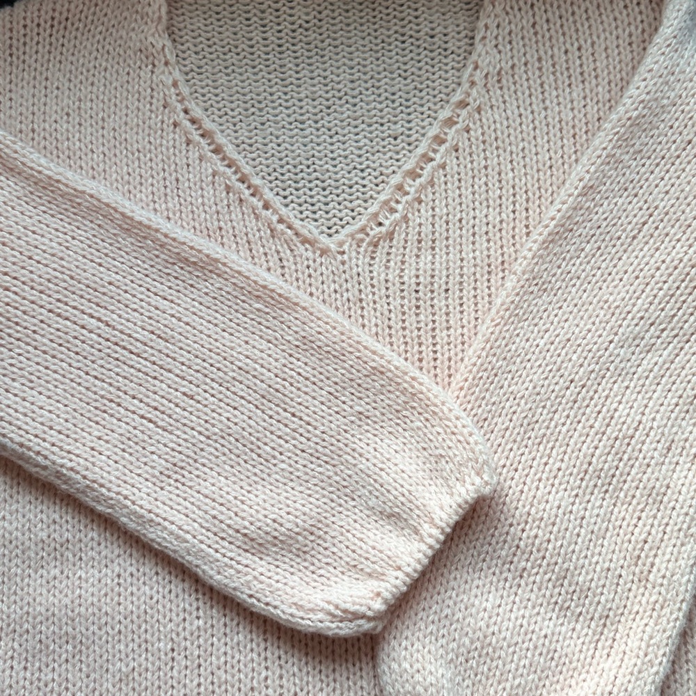 Blush Pink Chunky Knit Sweater Oversized Slouchy V Neck XL - Picture 10 of 12